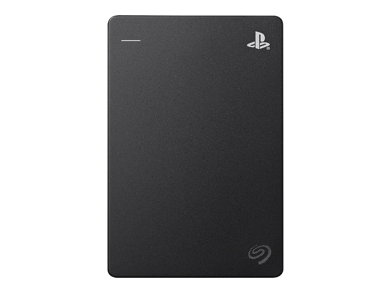 HD externo Seagate Game Drive, da cor preta, com logo do PlayStation e da Seagate.